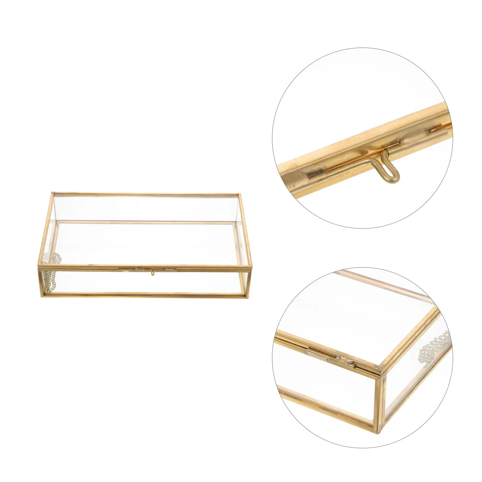 

Vintage Style Glass Jewelry Storage Case Transparent Copper Frame Jewelry Organizer for Necklaces Rings Earrings Dressing Table