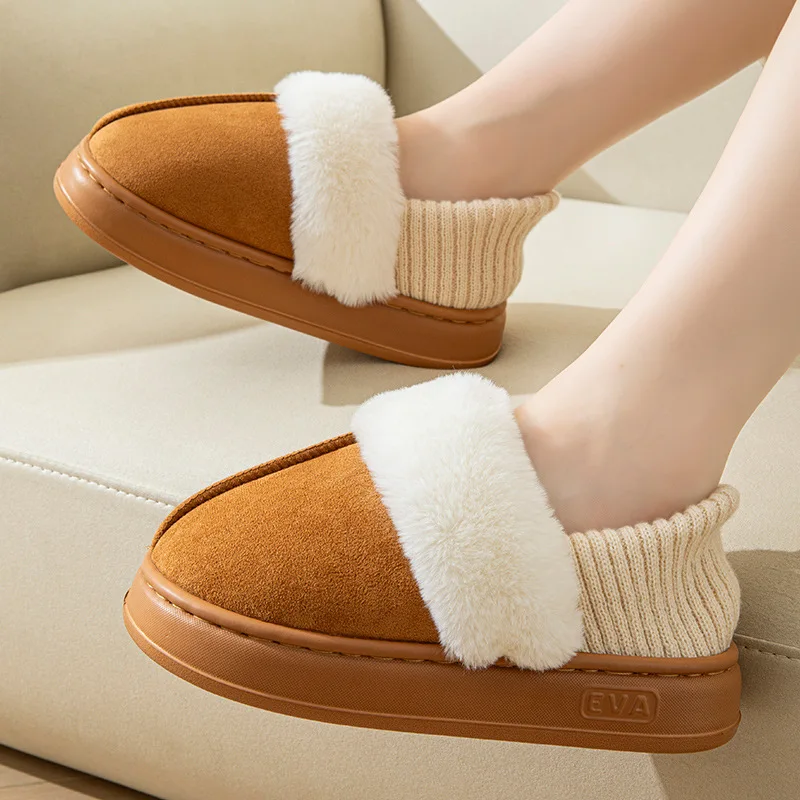 

New Faux Rabbit Fur Winter Slippers for Women Fashion Platform Fluffy House Slippers Woman Thick Plush Warm Unisex Cotton Shoes
