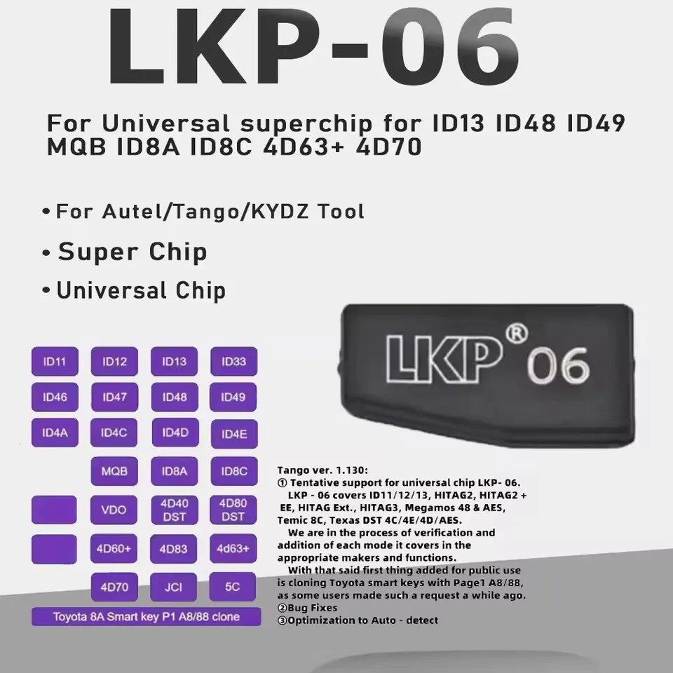 

KEYECU 10pcs LKP-06 Super Chip Universal Transponder Chip for ID13 ID48 ID49 MQB ID8A ID8C 4d63+ 4D70 for Tango Key Programmer
