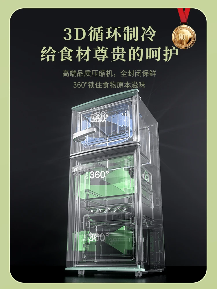 NAN JI REN Retro ประตูตู้เย็นบ้านประหยัดพลังงานประหยัดพลังงาน58L Electroplated Silver Door Handle Black Mini ตู้เย็น