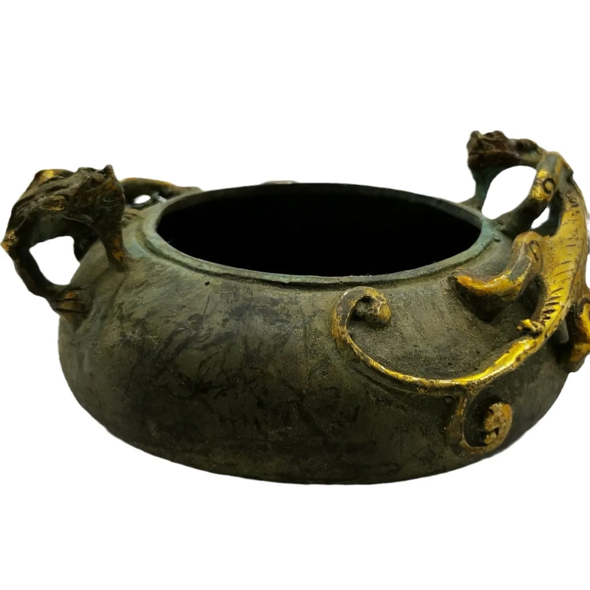 

Antique old pulp pen wash ashtray double beast wash ashtray copper handicraft Gilded sculpture, gilded brass statue collection