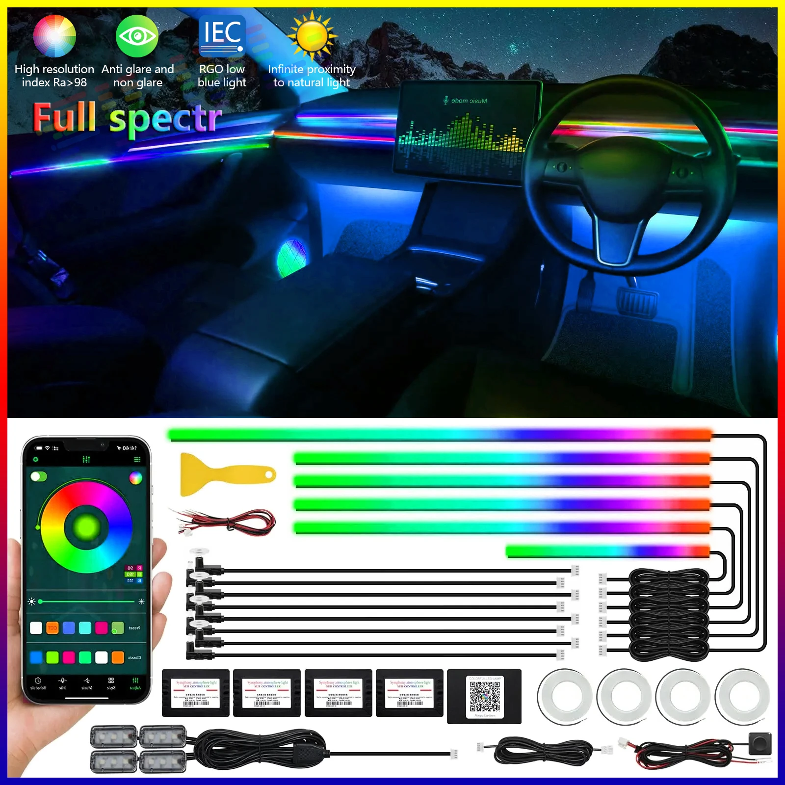 22 In 1 Neon Full Streamer Car Ambient Lights RGB 64 Colors LED Interior Hidden Acrylic Strip Toyota Symphony Atmosphere Lamp