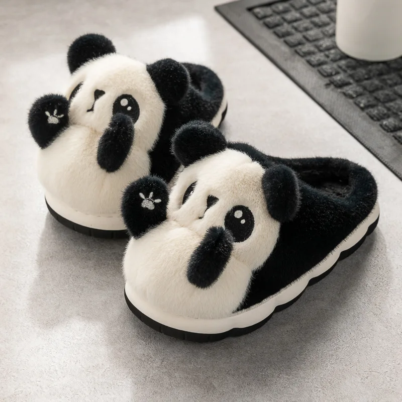 New cuddly panda shoes women's winter loafers slides slippers woman fluffy slip on shoes ladies animal warm fuzzy home slippers - view 6