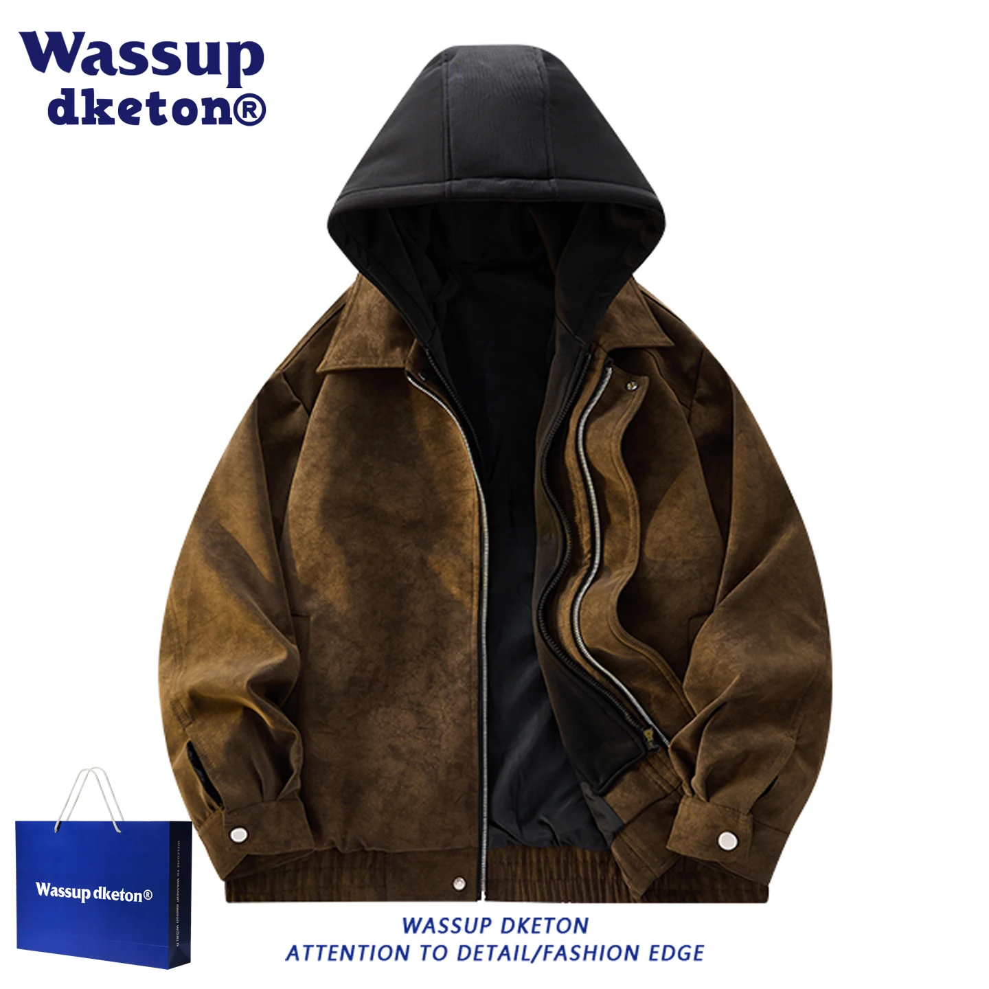 

Wassup American Sle из искусственной кожи, повседневная мужская модная верхняя одежда Haome с капюшоном, ветрозащитная длинная све, ретро Sle