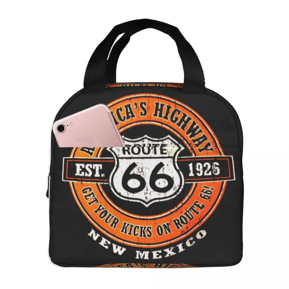 Motorcycle Ride Route 66 Resuable Lunch Box for Women Waterproof Cooler Thermal Food Insulated Lunch Bag For Travel Work