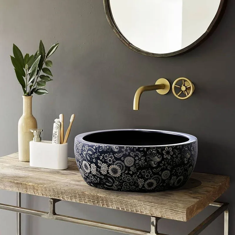 

Ceramic Washbasin Jingdezhen Blue And White round Chinese Antique Hotel Bathroom Artistic Basin ceramic wash basin bathroom sink