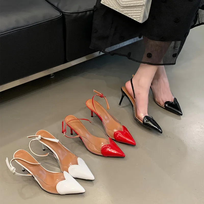 Star style Fashion Heart Shaped Women Pumps Elegant Pointed toe Transparent PVC Slingbacks Stiletto High heels Party Dress Shoes