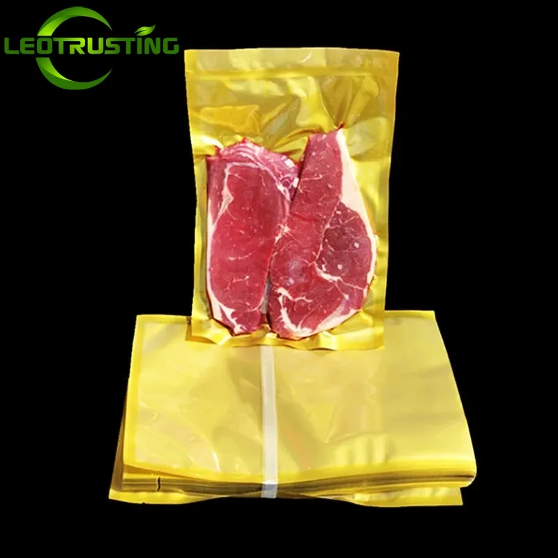 100PCS Open Top Thick Nylon Gold Vacuum Bag Heat Sealing Food Meat Snack Beaf Pork Chop Goose Liver Freezer Packaging Pouches