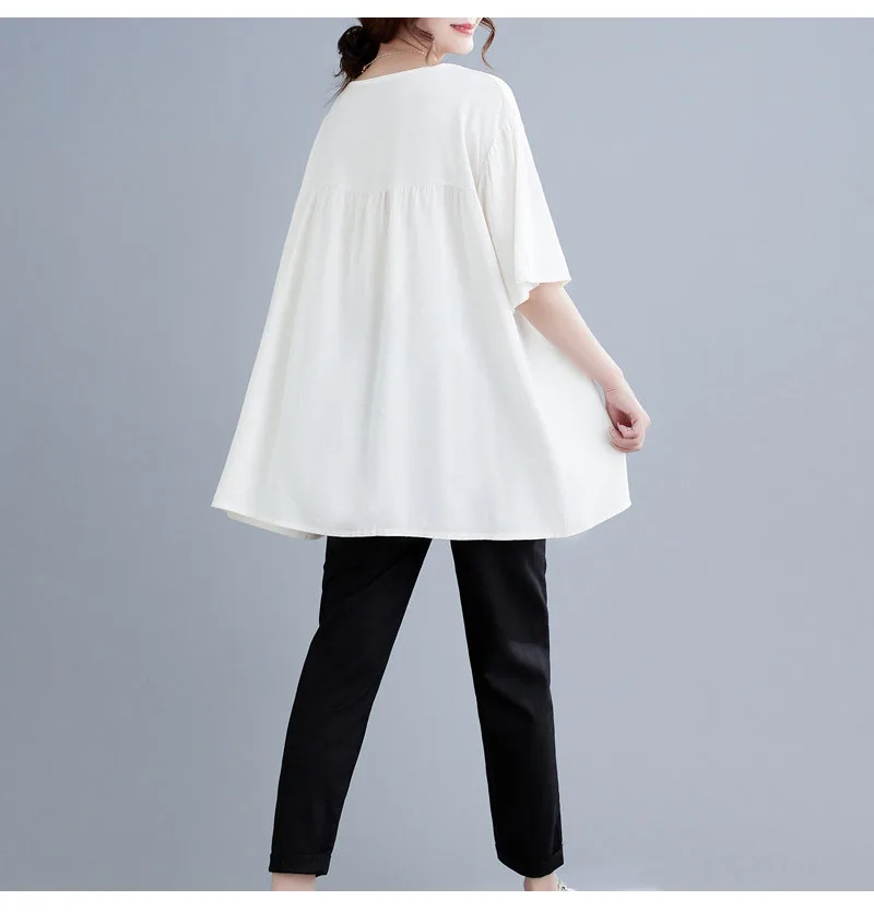 Cotton & Silk Lady's T-shirt, Loose Large Size Pullover Shirt, Home Leisure Sleepwear, Cool, Absorbent, Breathable Top