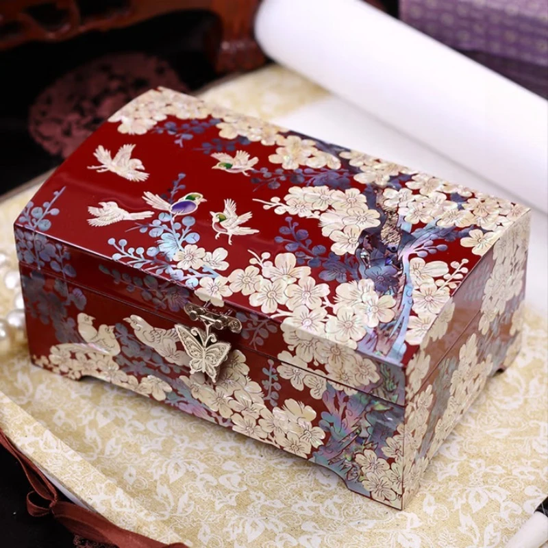Jewelry box, snail lacquer, jewelry solid wood double-layer storage box