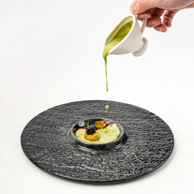 Creative Crater Round Western Food Plate Decorative Tray of Kiln-changed Ceramic Dessert High-grade Retro Texture Tableware