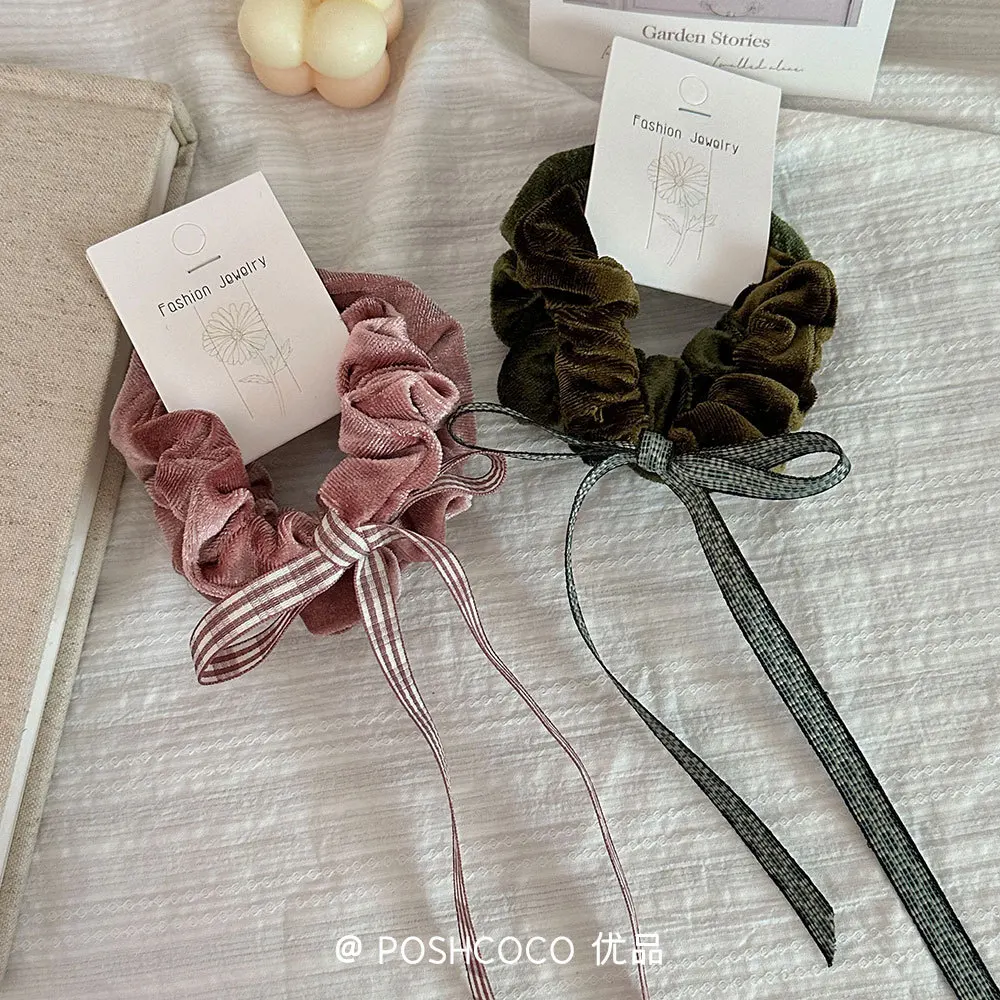 韓国ヘアゴム2個入り ベルベットリボンシュシュ 秋冬新作ヘアアクセサリー