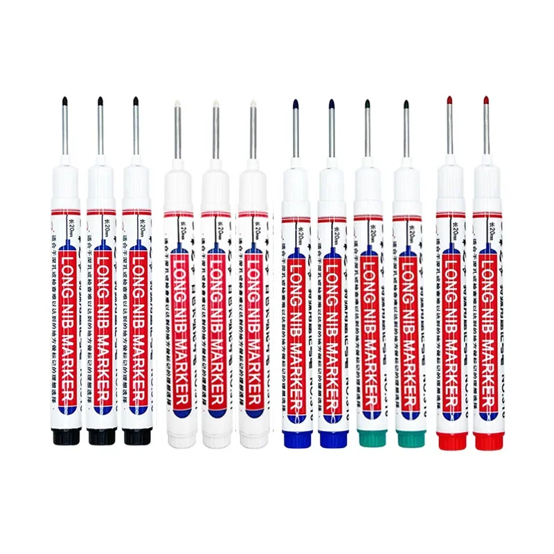 4/12 Stuks Waterdichte Lange Kop Markers Diep Gat Marker Pen Voor Metalen Timmerman Rood/Zwart/Blauw/groene Inkt Houtbewerking Gereedschap Marker