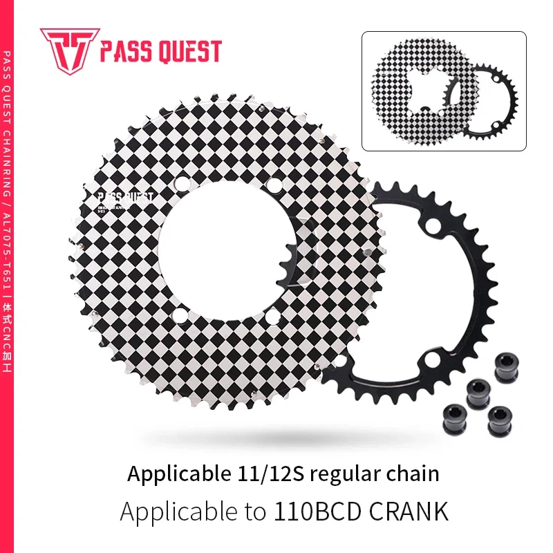 PASS QUEST BCD110 Closed Double Sprocket Fits DURA-ACE R9000/6800/5800 Custom Checkerboard Paint 11-12 Speed Four-Bolt