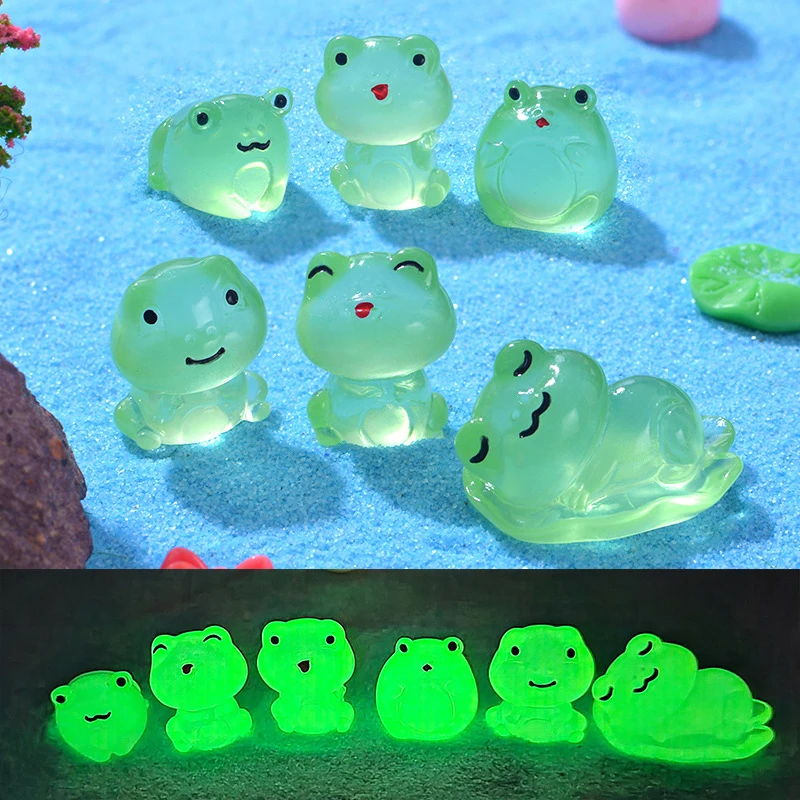 Cute Mini Luminous Frog Micro Landscape Decoration Cartoon Miniature Frog Figurines DIY Home Desktop Small Ornament Gifts