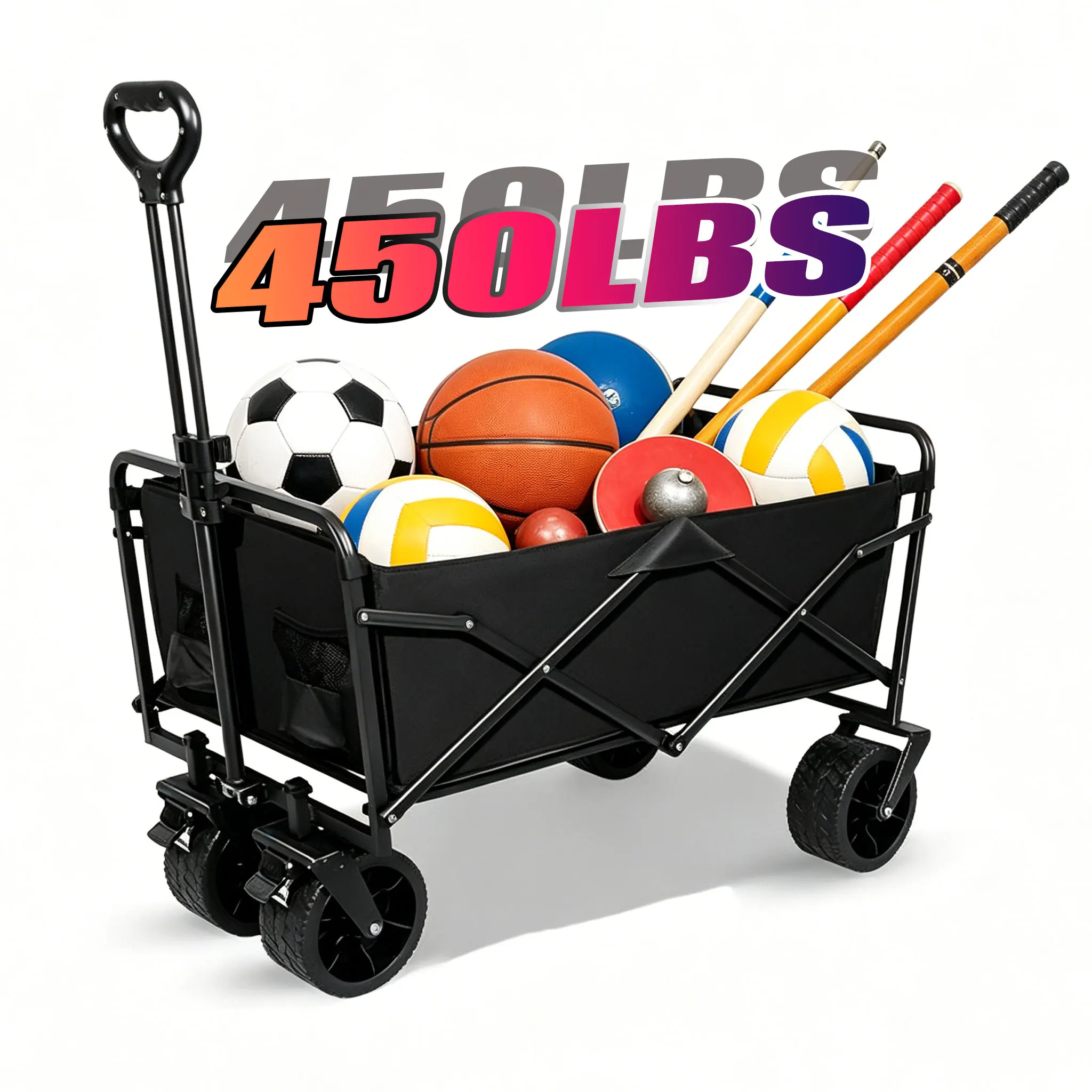 

Foldable Sport Wagon Large Capacity Heavy-Duty Foldable Multi-Purpose Vehicle Camping Beach Grocery Store Picnic All Terrain Whe