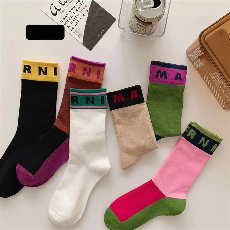 New Colorblocking Socks Alphabet Print Sports Fashion Socks Pure Cotton Comfortable Soft Thin Breathable Casual Couples Sox