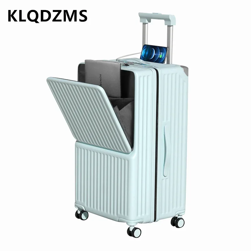 KLQDZMS Luggage on wheels ABS+PC front opening laptop trolley case 24"26"28"30 inch cart travel bag USB charging suitcase