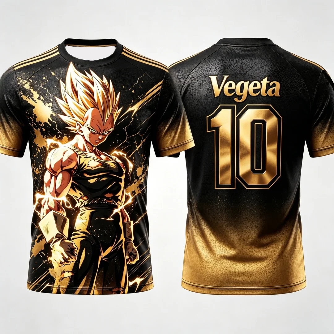 Dragon Ball Vegeta Super Saiyan Jersey T-Shirt 3D-Druck Anime T-Shirt Sportbekleidung Herren Damen Fans Streetwear Familie passende Outfits – Detail 10