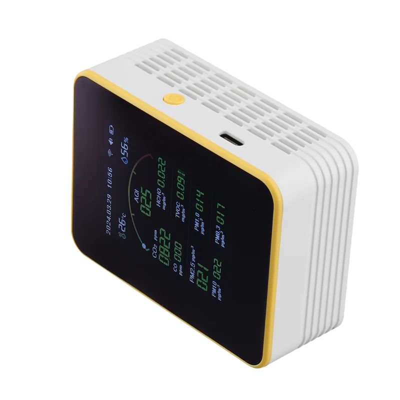 Y43A-Tuya Wifi 15In1 كاشف جودة الهواء المنزلية المحمولة PM0.3 PM1.0 PM2.5 PM10 CO CO2 TVOC HCHO تستر ساعة متعددة