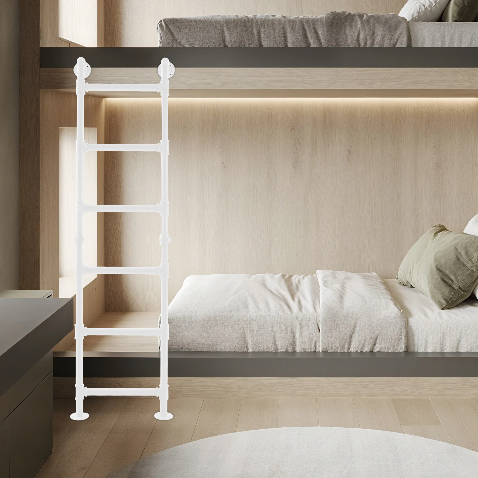 

1.62m Wall-Mounted Straight Ladder(White) with 6 Ladder Steps, Metal Bunk Bed Ladder, Window Well Egress Ladder