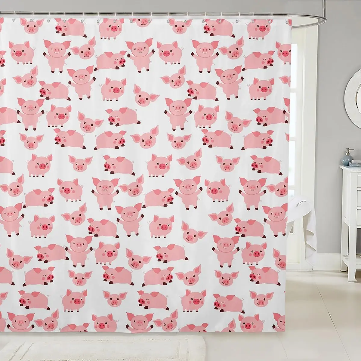 

1 шт., занавеска для душа с розовой свиньей, 72 "x 72", детские занавески для душа с милыми свиньями, набор занавесок для душа для подростков, занавеска для ванны с сельскохозяйственными животными, водонепроницаемая