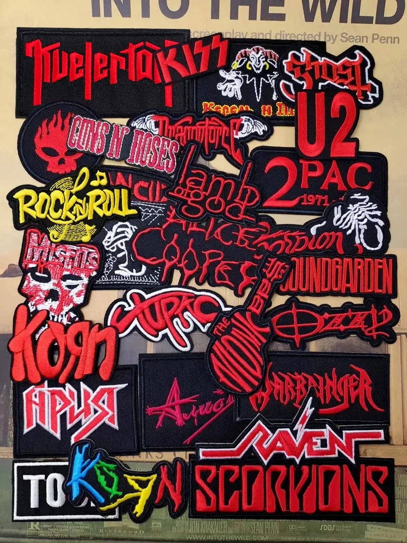 27Pcs/Lot Rock Band Patches For Clothing Embroidery Stripes Iron on Badges Stickers Sewing Vest Jacket Red