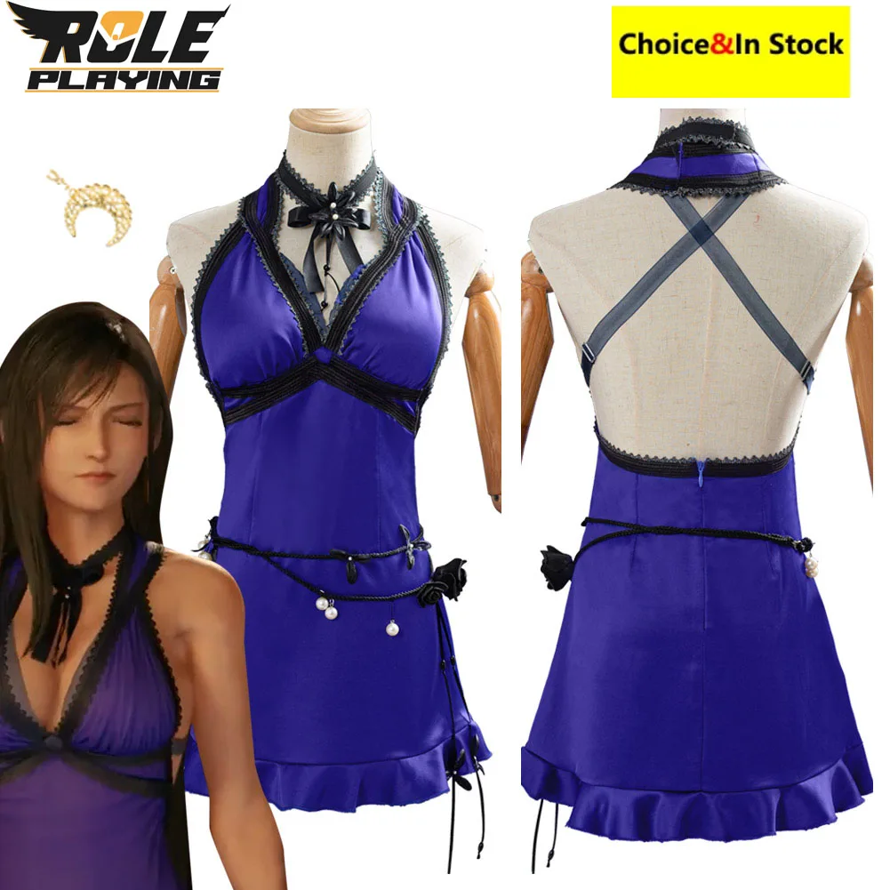 

Игра Final Disguise Fantasy VII Remake Тифа Локхарт Косплей Женщины Фэнтези Фиолетовое Синее Платье Костюм Экипировка Хэллоуин Карнавал