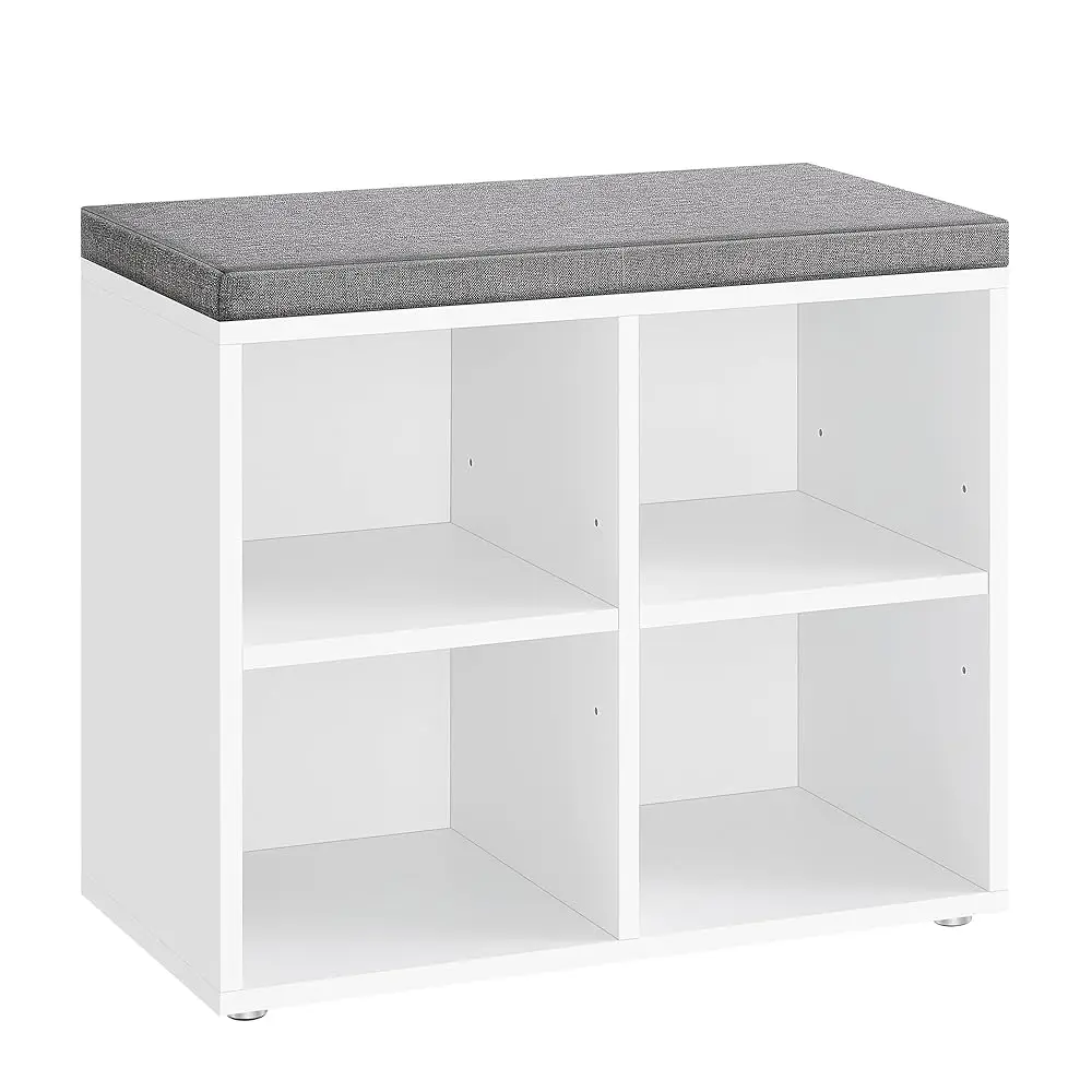 

Shoe Bench With Cushion, Shoe Storage Bench With 4 Compartments And 2 Adjustable Shelves, Entryway Bench With Padded Seat, For