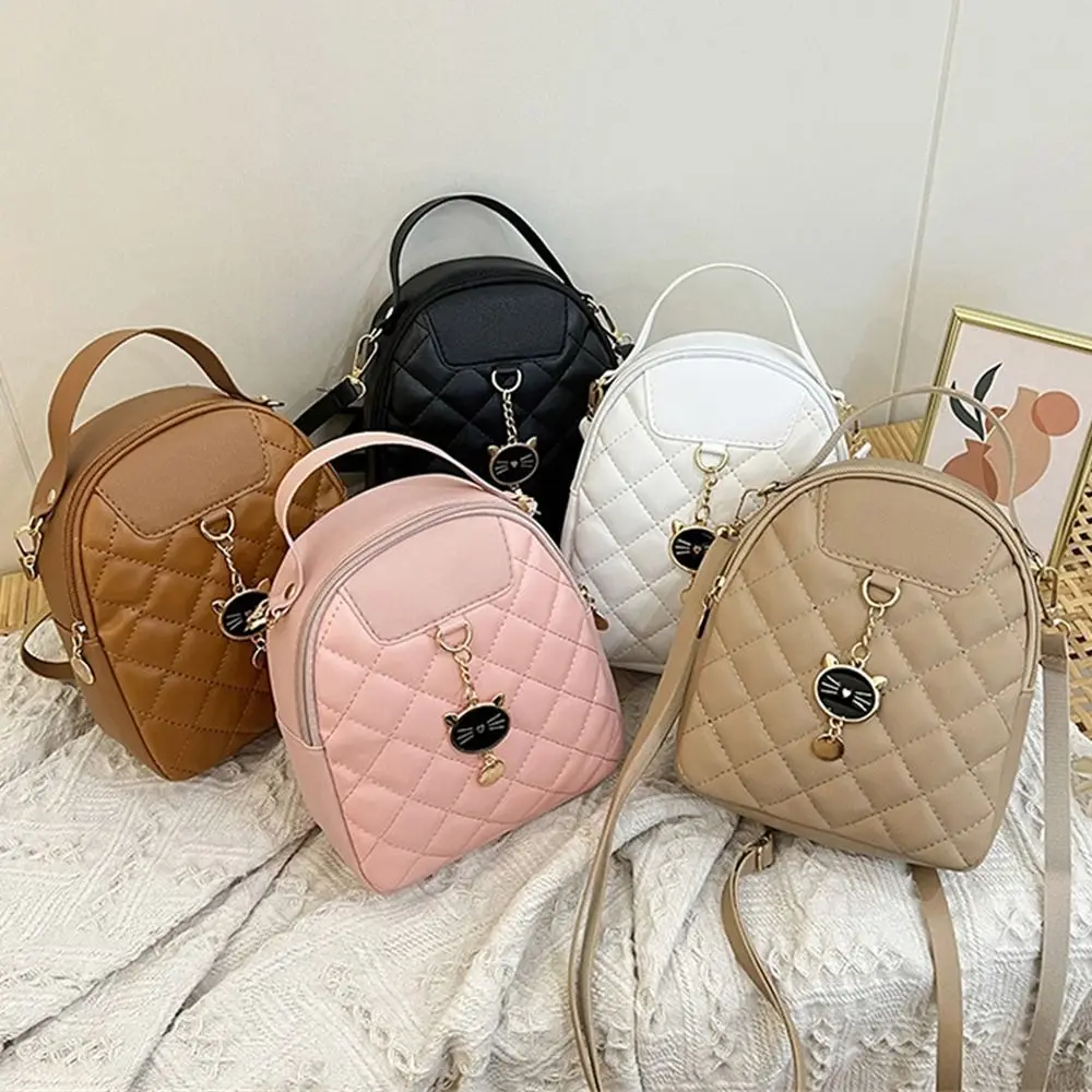 Fashion Small Backpack Women Girls Shoulder Bags Grids PU Leather Bag Mini School Bags Casual Rucksack