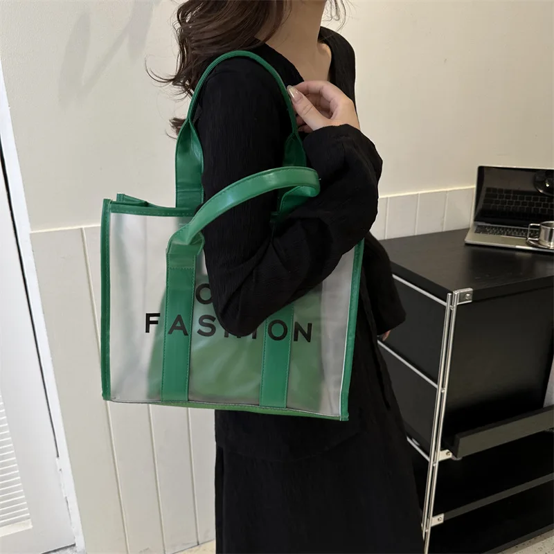 Clear Jelly Tote Bag Fashion PVC Women\'s Handbag Letter Shoulder Bag Summer Waterproof Beach Bags Large Crossbody Bags for Women