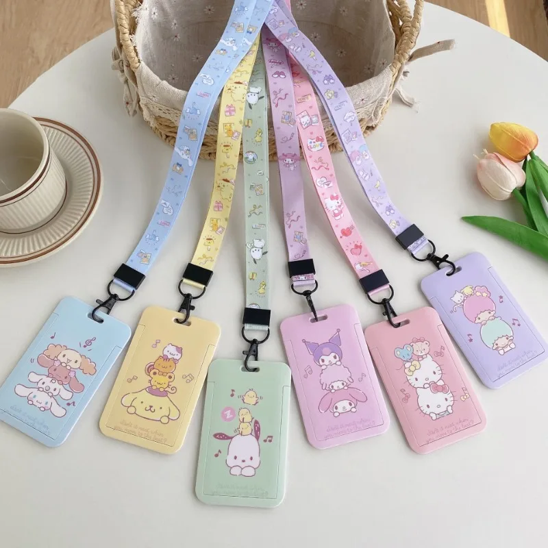 

Cute Cartoon Sanrio Hello Kitty Lanyard Card Sleeve ID Card Holder Bus Subway Access Work Permit Card Neck Strap Hang Rope Gifts
