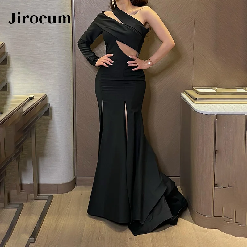 

Jirocum Mermaid Evening Gown Women's One Shoulder Long Sleeve Sexy customized Prom Dress Floor Length Formal Occasion Dresses