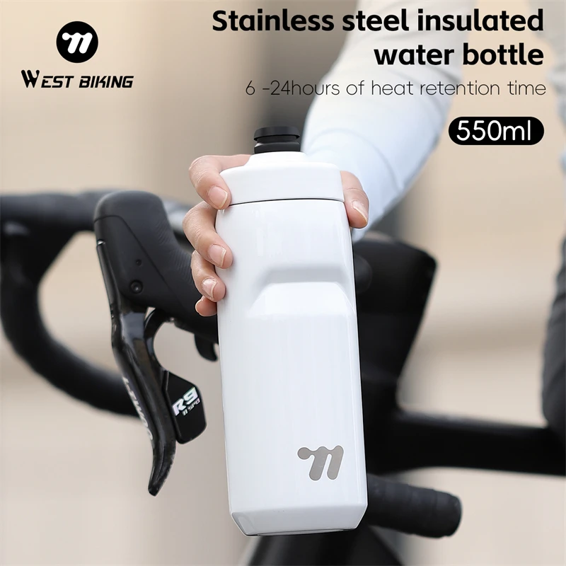 WEST BIKING Stainless Steel Insulated Water Bottle Cycling Vacuum Cup  Portable 550ml Thermal Bottle Fitness Outdoor Riding Cups