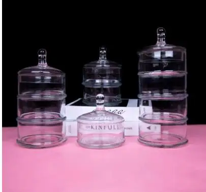 Crystal Candy Jar Transparent Glass with Lid Four Floors Food Storage Home Use Desktop Multi-layer Decoration