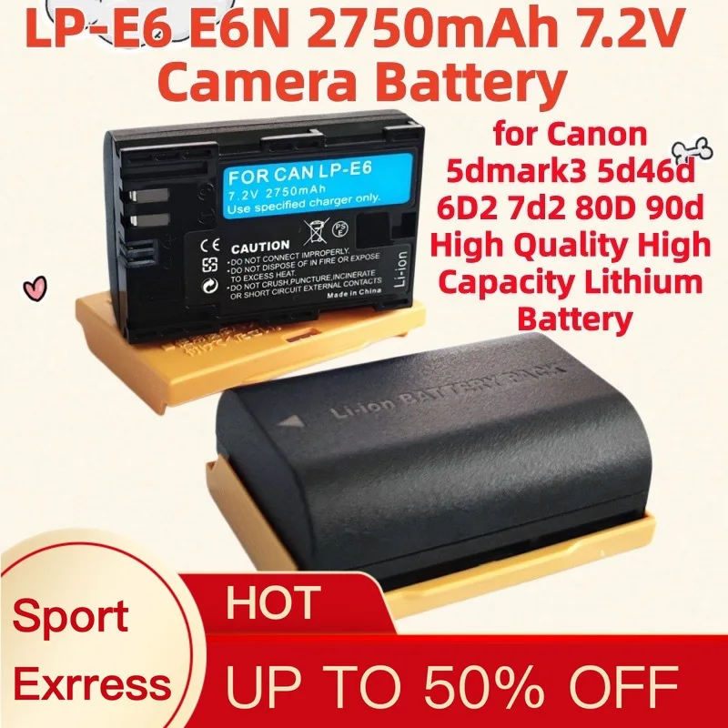 LP-E6 E6N 2750mAh Camera Battery for Canon 5dmark3 5d46d 6D2 7d2 80D 90d SLR High Quality and High Performance Lithium Battery