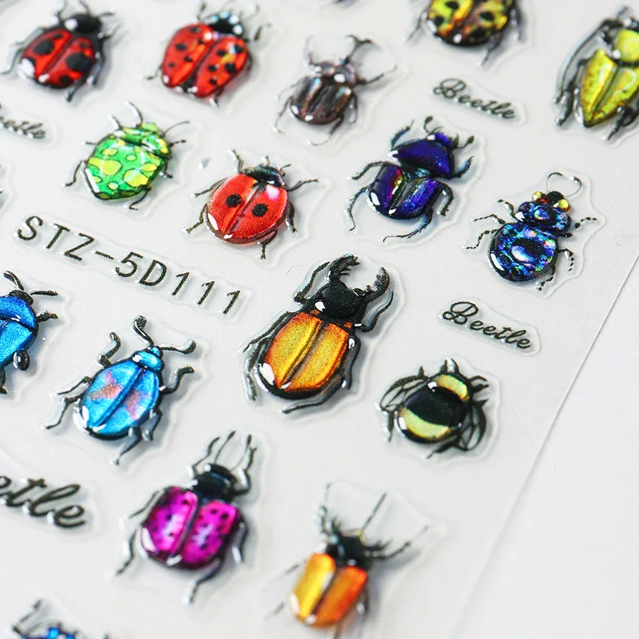 5D Beetle Bug Nail Art Sticker Decals Ladybug Glowworm Longicorn Jelly Nail Art Decorations Acrylic Adhesive Gel Slider Manicure