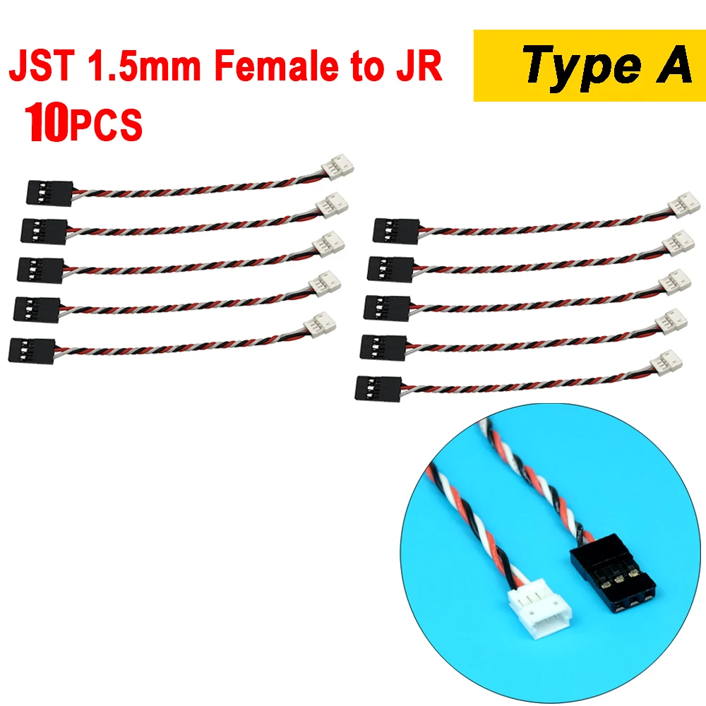 

10PCS JST 10cm/15cm 1.5mm 3Pins Male Female and JR Style for Mini Receiver Servo Wire Plug Converter
