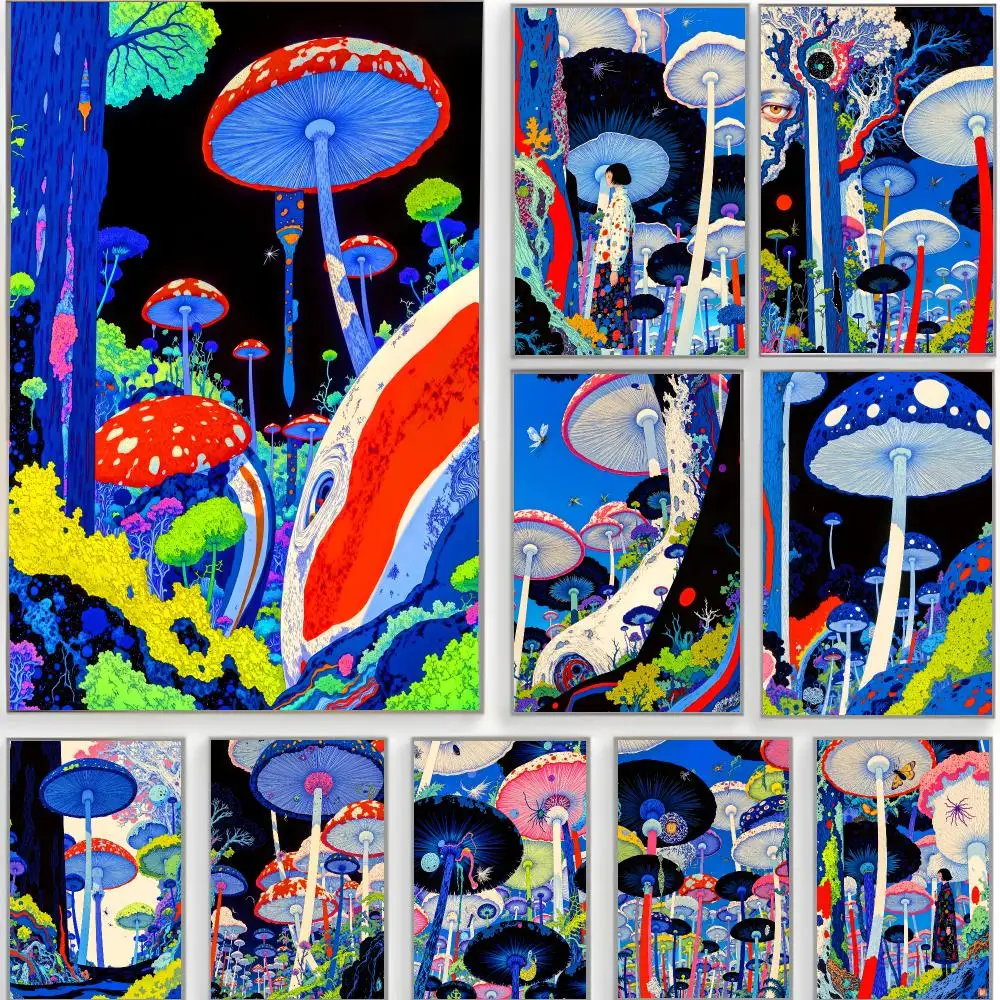 Trippy Artwork The World of Psychedelic Fungi Poster Classic Wall Art  Home Decor  Peel and Stick Unframed
