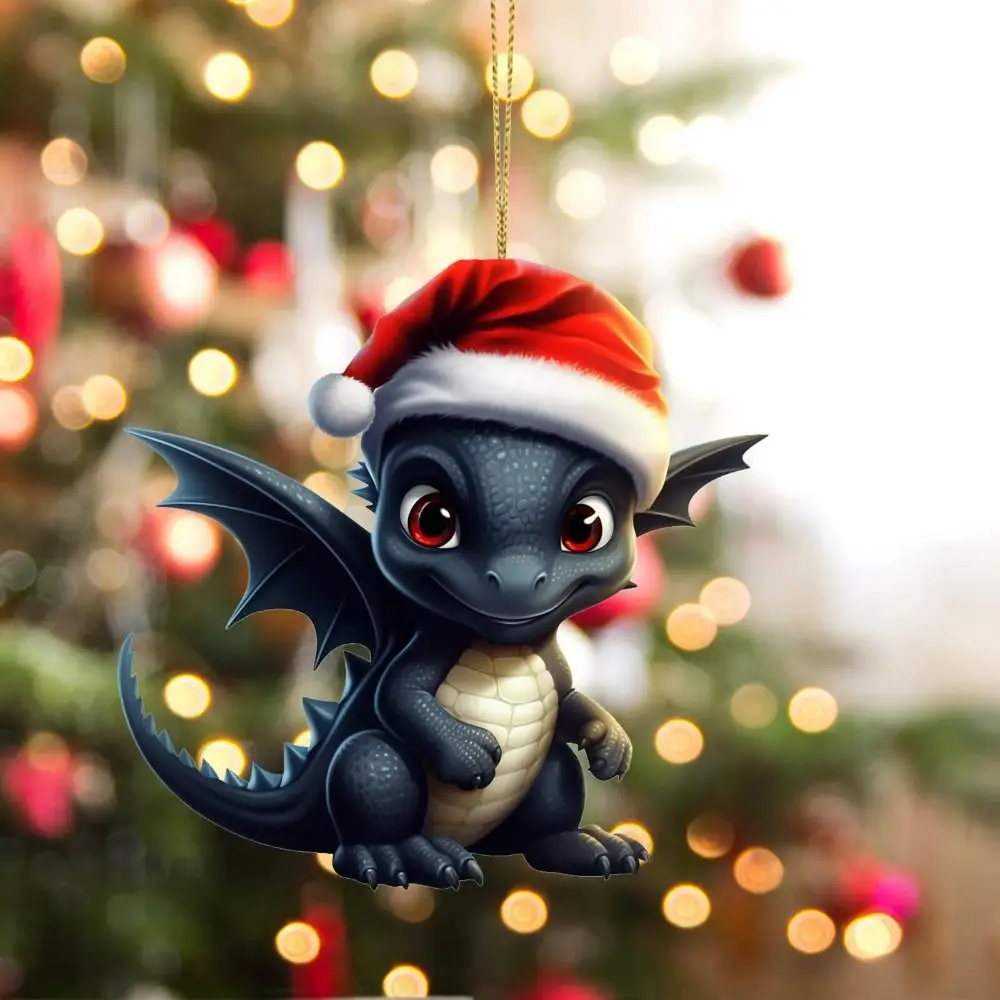 2D อะคริลิคจี้มังกรอะคริลิคการ์ตูนมังกรไข่เครื่องประดับรถน่ารัก Flying Dragon Xmas ไดโนเสาร์พวงกุญแจต้นคริสต์มาส