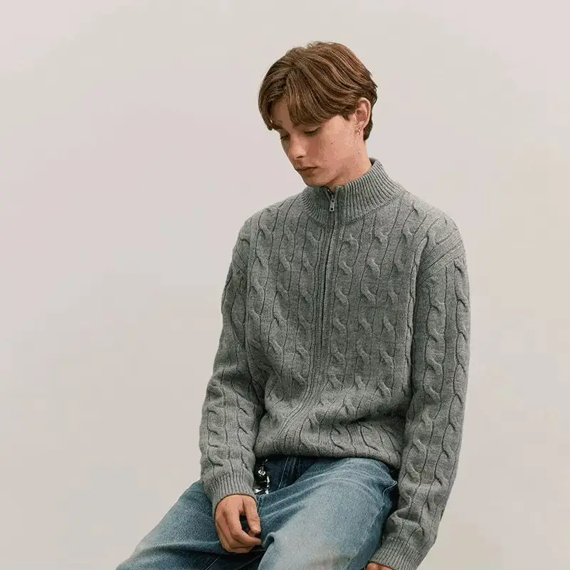 Autumn and winter pure cashmere ripple jacquard retro collar sweater coat men's loose knit cardigan