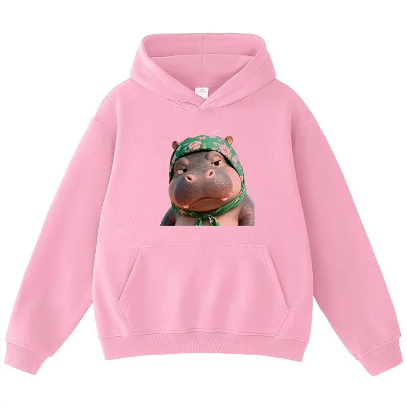 سترة بقلنسوة مطبوعة من Gangster Hippo للجنسين كبيرة الحجم كاجوال بأكمام طويلة ورسومات خريفية خفيفة الوزن