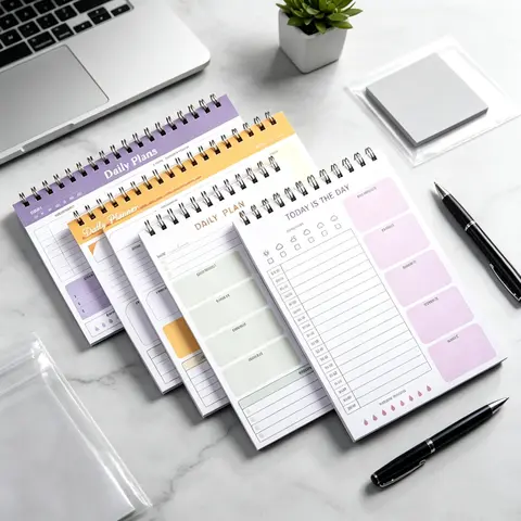 Spiral Time Management Planner - PP Cover Schedule Notebook, Efficiency Diary & Sticky Note Journal, Efficiency Spiral Planner