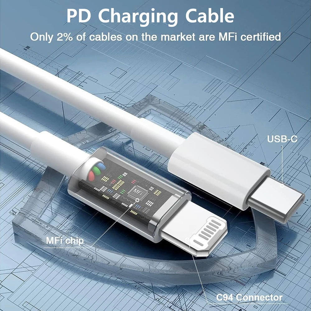 كابل PD أصلي 20 وات لهاتف iPhone 14 13 12 11 Pro Max Xs 8 Plus iPad 3A سلك شحن سريع ‌ من أجل البرق إلى كابل بيانات USB C