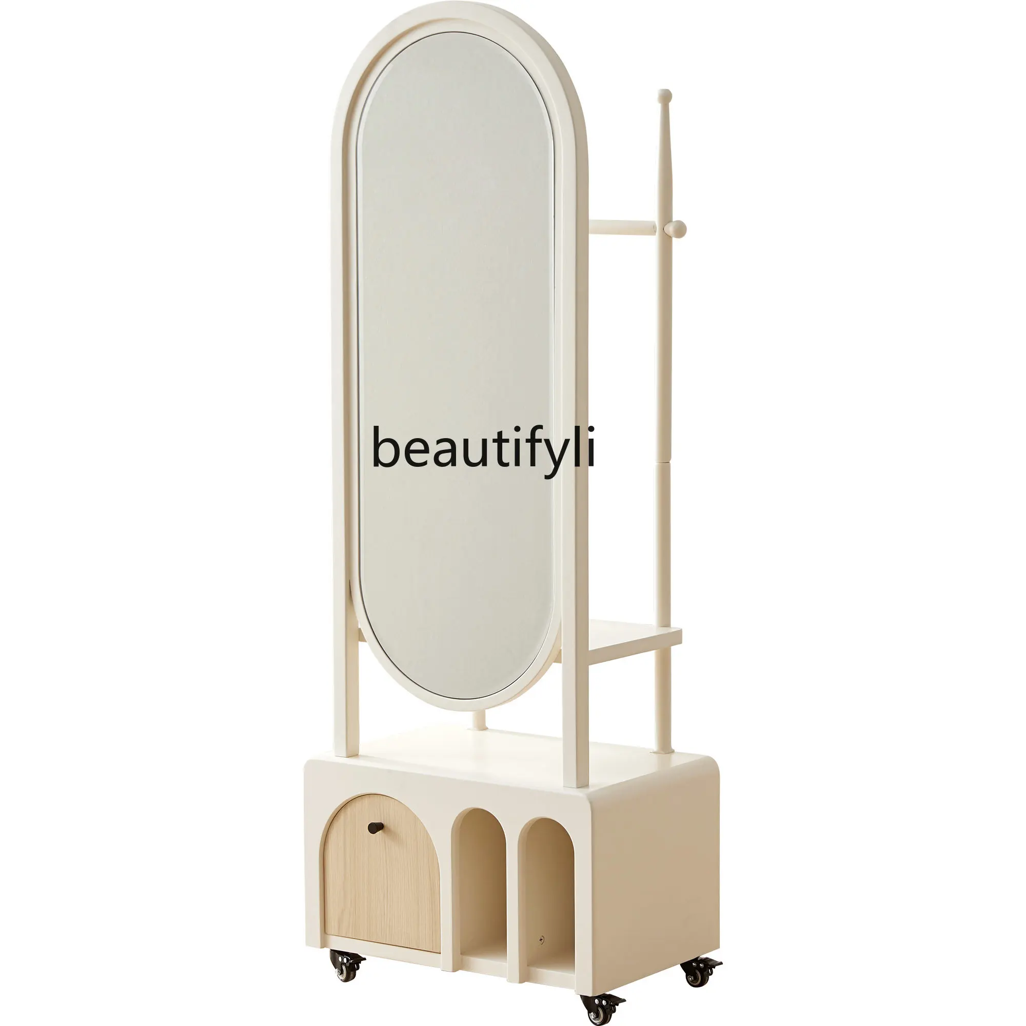 

Dressing Mirror Coat Rack Multi-Functional Integrated Double Rod Bedroom Floor Simple Movable Solid Wood