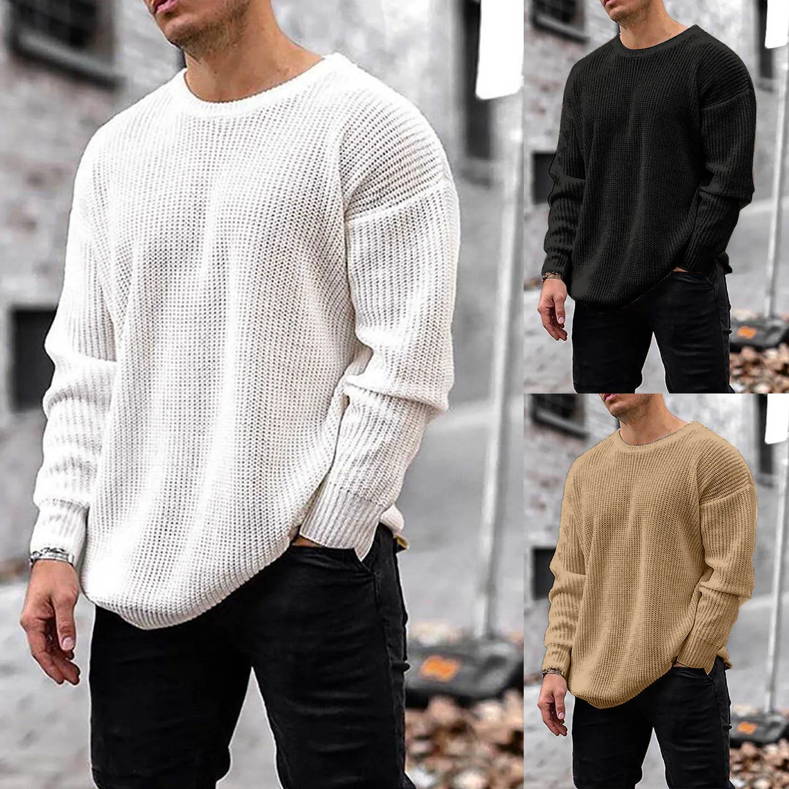 Men Autumn Winter Long Sleeve Solid Sweater Loose Cotton Sweater Pullovers Men High Elasticity Fashion Male Pullover