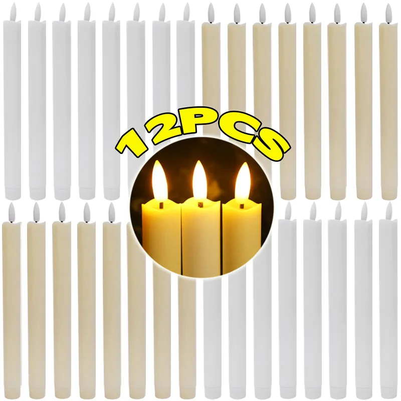 Large LED Flameless Taper Candles Lights 3D Wick Battery Christmas Simulation Long-handled Candles Window Electric Candles Lamps