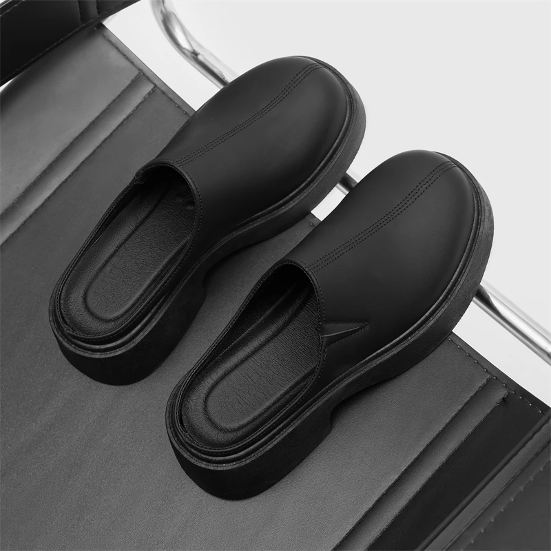 STRONGSHEN Men Slippers Summer Leather Shoes Vintage Soft Bottom Slip on Sandals Fashion Half Shoes Luxury Designer Casual Shoes