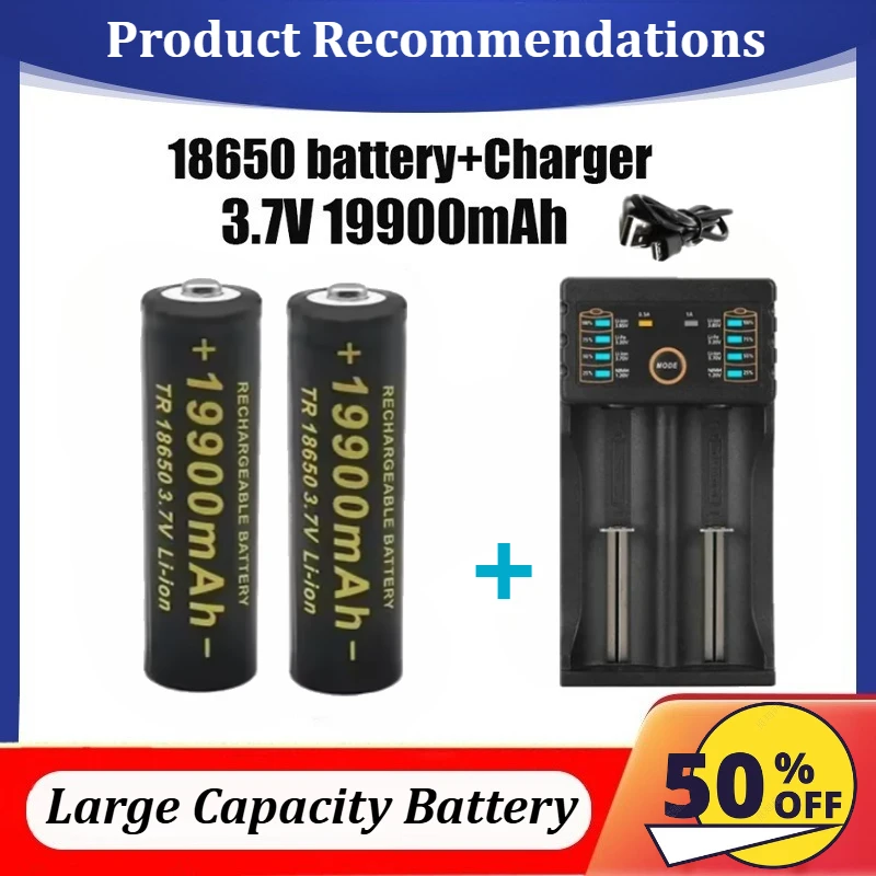 

100% New 3.7V 18650 19900mAh High Capacity Lithium-ion Battery for Flashlights, Power Banks, Alarm Clocks, Microphone