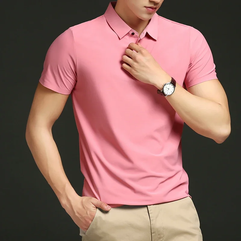 BROWON Brand Plus Size M-8XL Summer Ice Silk T Shirt Men Business Casual Polo Shirt Men Solid Color Short Sleeve Tees for Man